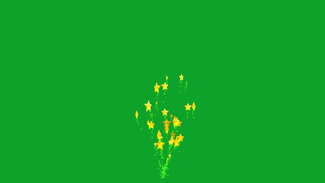 3D animation yellow star with glow isolated on a green background.