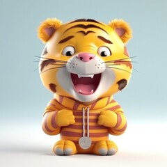 3D cartoon tiger portrait wearing clothes, standing in front, generative ai