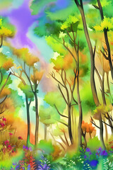 Obraz na płótnie Canvas forest watercolor background