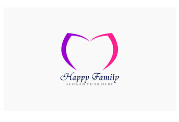 line heart concept design happy family logo