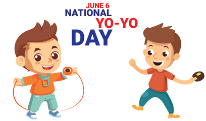 two kids playing yo-yo. smile at face. with bold text. isolated on white background. to celebrate national yo-yo day on june 6. vector eps - Powered by Adobe