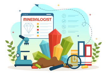 Obraz premium Mineralogist Vector Illustration with Natural Stone and Mineral Structure for Jewelry or Chemical Reaction in Flat Cartoon Hand Drawn Templates