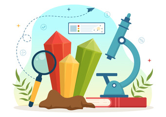 Mineralogist Vector Illustration with Natural Stone and Mineral Structure for Jewelry or Chemical Reaction in Flat Cartoon Hand Drawn Templates