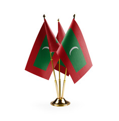 Small national flags of the Maldives on a white background