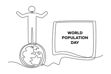 Single one line drawing world population day concept. Continuous line draw design graphic vector illustration.