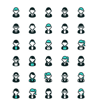 Vector icon set of office workers in suit and vest