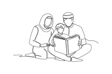 Continuous one line drawing Happy Islamic new Year concept. Single line draw design vector graphic illustration.