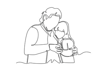 Continuous one line drawing grandparent with children and grandchildren. Grandparents day concept. Single line draw design vector graphic illustration.