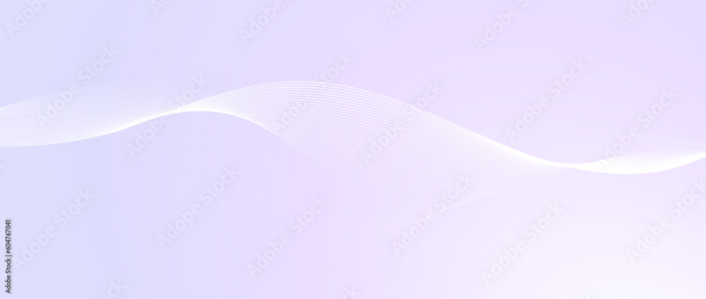 Poster Flowing undulate lines design. Abstract smooth curved stripes template. White fluid wave on light purple background. Horizontal vector wallpaper