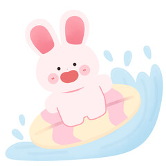 little bunny surfing on surfboard on transparent  background 