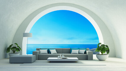 Beach Luxury Living Room - Santorini island style - 3D rendering - 604768491