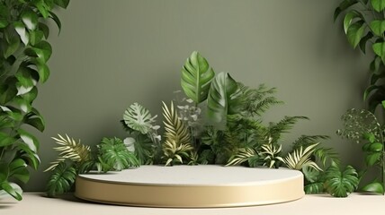 Presentation of plant products on a pedestal with 3D rendering. GENERATE AI