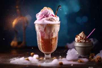 Fotobehang Delicious milk shake beverage with whipped cream in front of vibrant background using generative AI  © Afi Kreative