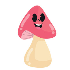 cute smiling mushroom vector with pink flower parts and cream stems