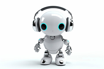 3d rendering robot tin toy with headset on white background.AI Generative
