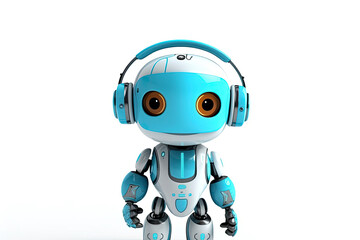 Obraz na płótnie Canvas 3d rendering robot tin toy with headset on white background.AI Generative