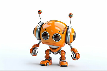 3d rendering robot tin toy with headset on white background.AI Generative