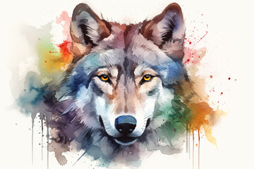 wolf's Head, animal, watercolor illustration isolated on a white background, Generative Ai