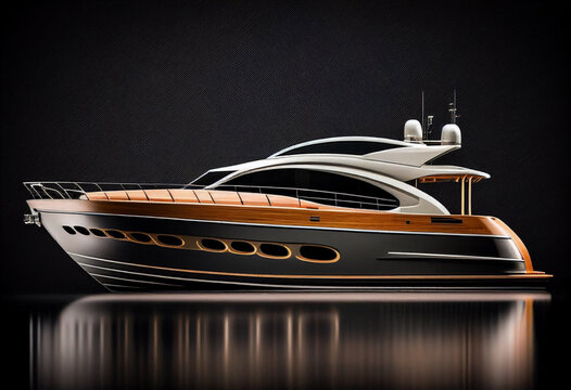 luxury yacht on the water. 3d render on dark background generative ai