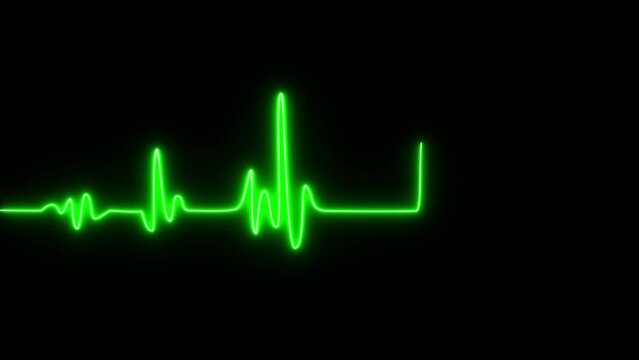 Neon effect heartbeat line seamless looping video. Cardiogram cardiograph oscilloscope screen green.  Heart rate monitor.