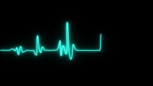 abstract beautiful blue color neon line heart beat line animation. Cardiogram heartbeat heat pulse glowing blue neon light loop animated background.
