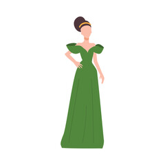 Fototapeta premium Fashion model full length in stylish evening dress, flat vector isolated.