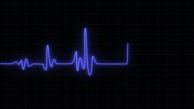 EKG 60 BPM Loop Screen, Blue. neon symbol design sign amazing cool 4k colorful abstract background. Heartbeat flatline.