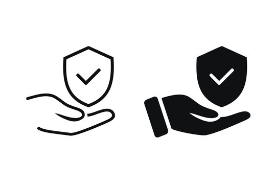 Hand holding shiled checklist icon. Illustration vector