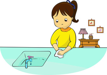 Girl wash the wound and first aid for bleeding isolated illustration