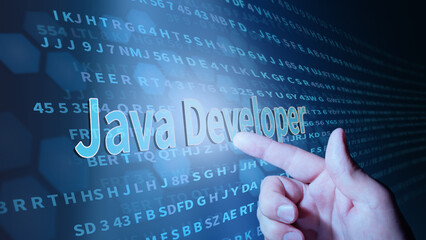 Java Developer inscription in abstract digital background. Programming language, computer courses,...