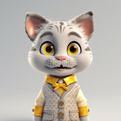 Fototapeta premium 3D cartoon Cat portrait wearing clothes, standing in front, generative ai