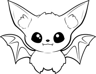 Bat vector illustration. Black and white Halloween Bat coloring book or page for children