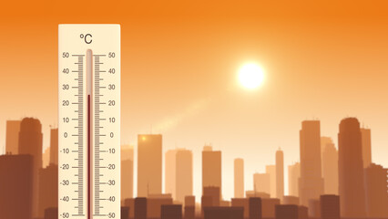 Global warming background with thermometer - obrazy, fototapety, plakaty