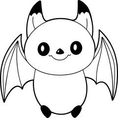 Bat vector illustration. Black and white Halloween Bat coloring book or page for children
