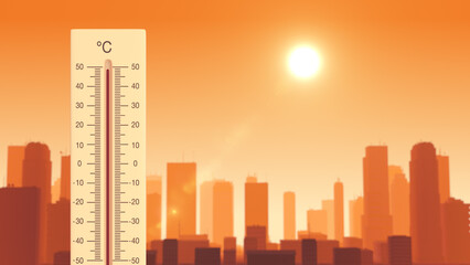 Global warming background with thermometer - obrazy, fototapety, plakaty