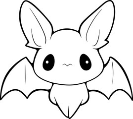 Bat vector illustration. Black and white Halloween Bat coloring book or page for children