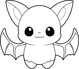 Bat vector illustration. Black and white Halloween Bat coloring book or page for children