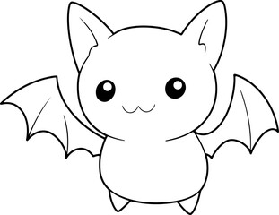 Bat vector illustration. Black and white Halloween Bat coloring book or page for children