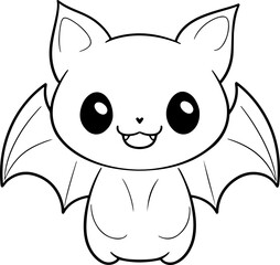 Bat vector illustration. Black and white Halloween Bat coloring book or page for children
