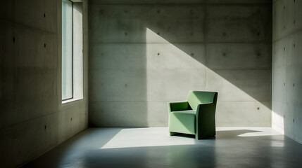 Green chair modern interior environment design, and soft lighting.