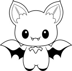 Bat vector illustration. Black and white Halloween Bat coloring book or page for children
