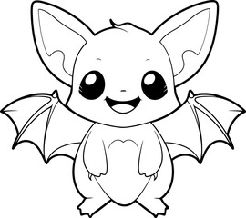 Bat vector illustration. Black and white Halloween Bat coloring book or page for children