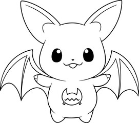 Bat vector illustration. Black and white Halloween Bat coloring book or page for children