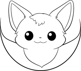 Bat vector illustration. Black and white Halloween Bat coloring book or page for children