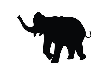 Walking elephant black contour silhouette, flat vector illustration isolated.