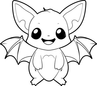 Bat vector illustration. Black and white Halloween Bat coloring book or page for children