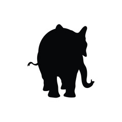 African elephant facing the viewer black silhouette vector illustration isolated.