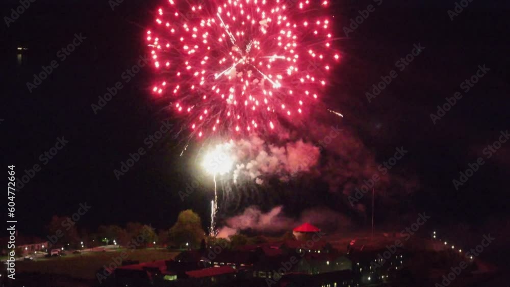 Poster red exploding fireworks aerial view