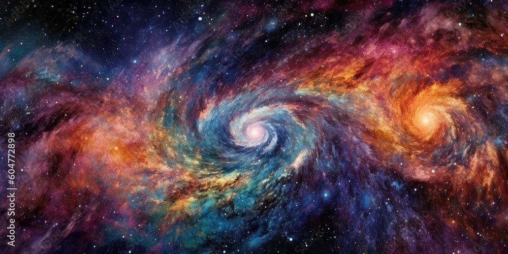 Wall mural abstract colorful vortex background. swirling cosmos galaxy universe. rainbow painting in space.