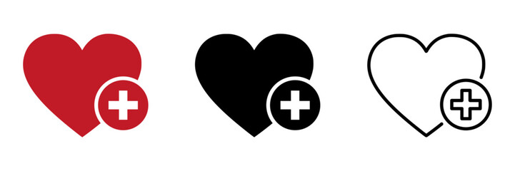 Fototapeta premium Favorite icon with plus vector icons. Favorite symbols set